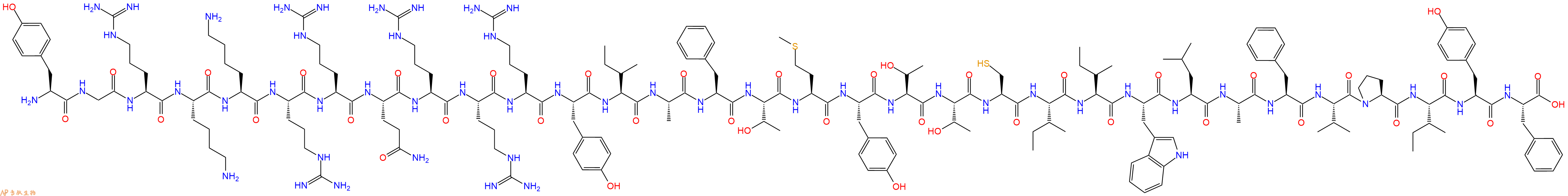 专肽生物产品H2N-Tyr-Gly-Arg-Lys-Lys-Arg-Arg-Gln-Arg-Arg-Arg-Tyr-Ile-Ala-Phe-Thr-Met-Tyr-Thr-Thr-Cys-Ile-Ile-Trp-Leu-Ala-Phe-Val-Pro-Ile-Tyr-Phe-COOH