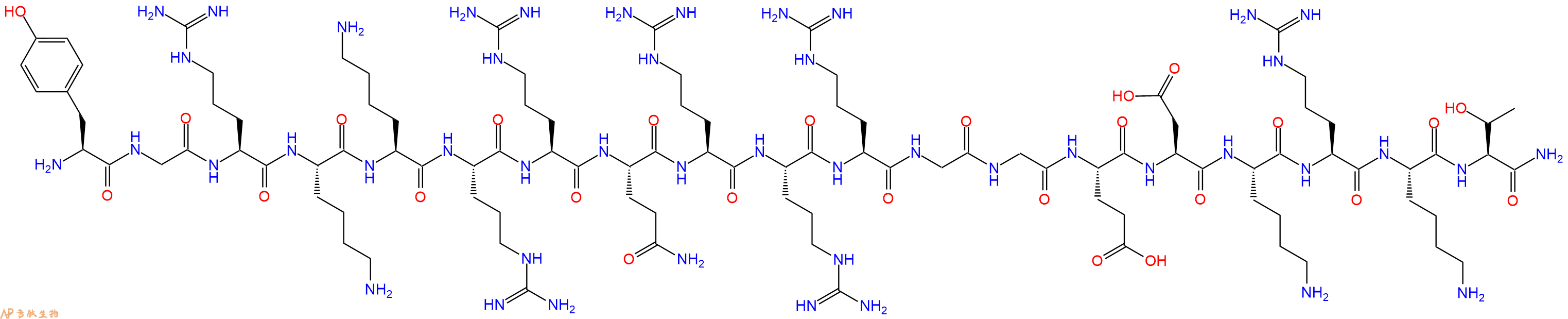 专肽生物产品H2N-Tyr-Gly-Arg-Lys-Lys-Arg-Arg-Gln-Arg-Arg-Arg-Gly-Gly-Glu-Asp-Lys-Arg-Lys-Thr-NH2