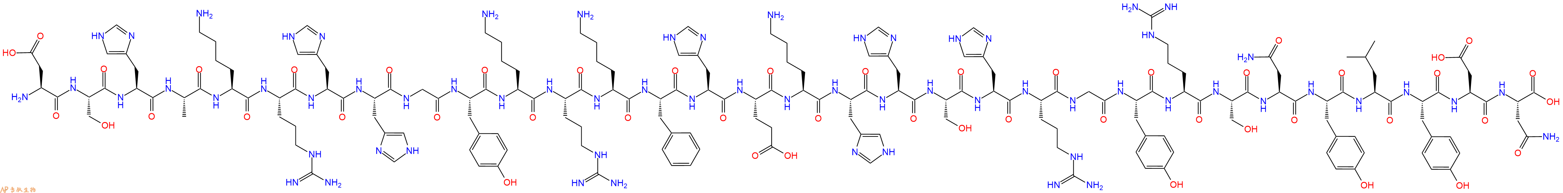 专肽生物产品H2N-Asp-Ser-His-Ala-Lys-Arg-His-His-Gly-Tyr-Lys-Arg-Lys-Phe-His-Glu-Lys-His-His-Ser-His-Arg-Gly-Tyr-Arg-Ser-Asn-Tyr-Leu-Tyr-Asp-Asn-COOH