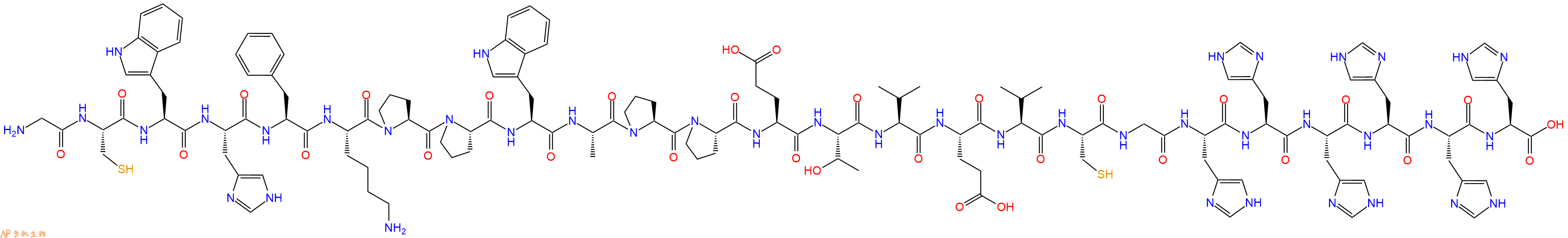 专肽生物产品H2N-Gly-Cys-Trp-His-Phe-Lys-Pro-Pro-Trp-Ala-Pro-Pro-Glu-Thr-Val-Glu-Val-Cys-Gly-His-His-His-His-His-His-COOH