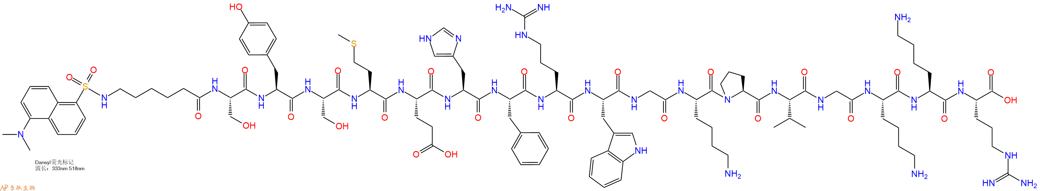 专肽生物产品Dansyl-Ahx-Ser-Tyr-Ser-Met-Glu-His-Phe-Arg-Trp-Gly-Lys-Pro-Val-Gly-Lys-Lys-Arg-COOH