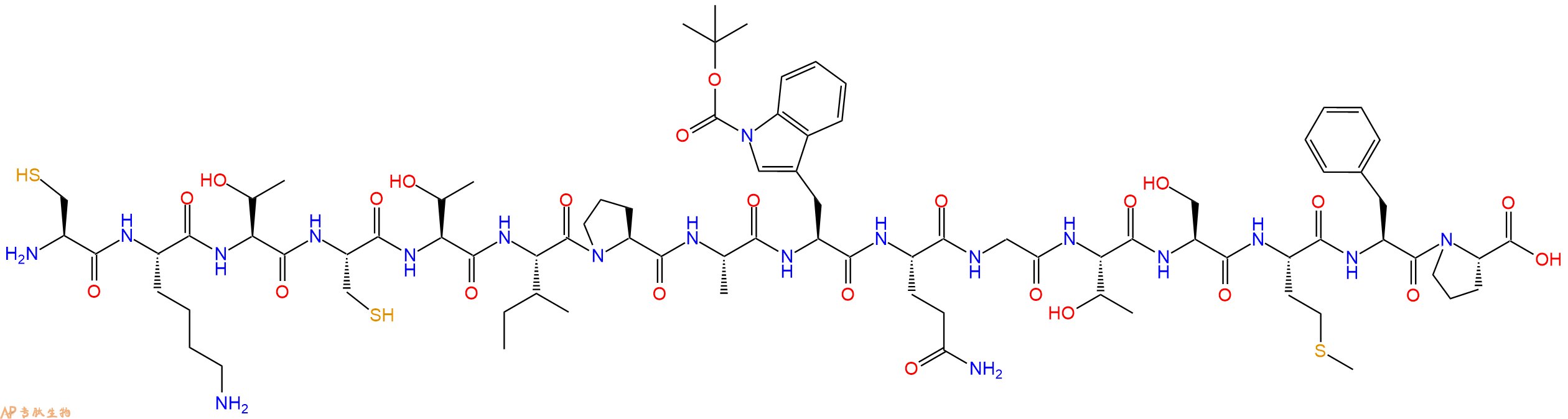 专肽生物产品H2N-Cys-Lys-Thr-Cys-Thr-Ile-Pro-Ala-Trp(Boc)-Gln-Gly-Thr-Ser-Met-Phe-Pro-COOH
