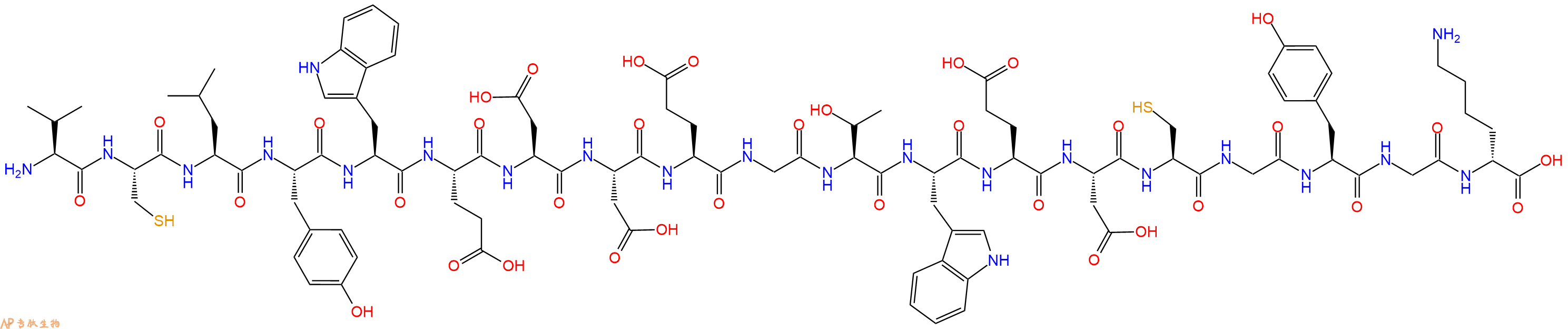 专肽生物产品H2N-Val-Cys-Leu-Tyr-Trp-Glu-Asp-Asp-Glu-Gly-Thr-Trp-Glu-Asp-Cys-Gly-Tyr-Gly-DLys-COOH