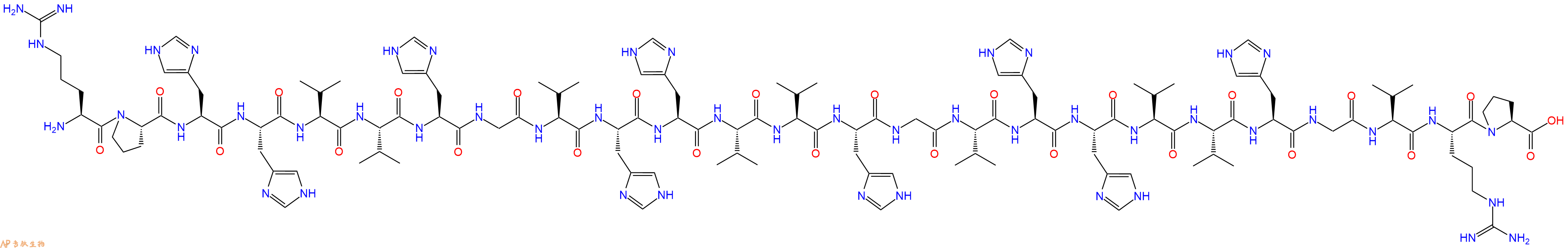 专肽生物产品H2N-Arg-Pro-His-His-Val-Val-His-Gly-Val-His-His-Val-Val-His-Gly-Val-His-His-Val-Val-His-Gly-Val-Arg-Pro-COOH