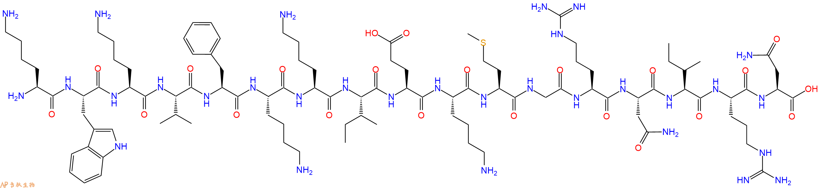专肽生物产品H2N-Lys-Trp-Lys-Val-Phe-Lys-Lys-Ile-Glu-Lys-Met-Gly-Arg-Asn-Ile-Arg-Asn-COOH