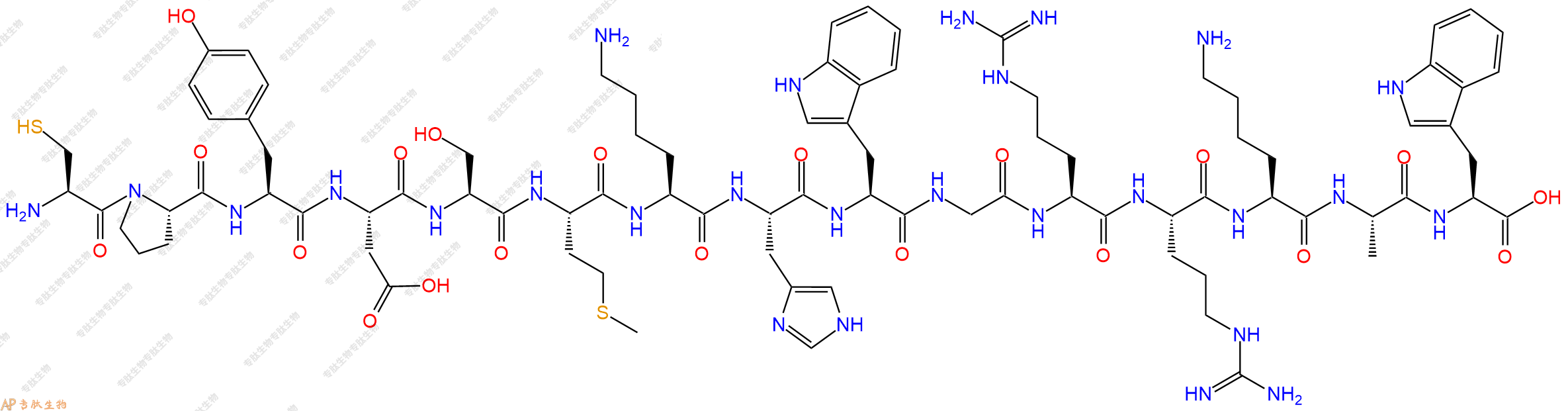 专肽生物产品H2N-Cys-Pro-Tyr-Asp-Ser-Met-Lys-His-Trp-Gly-Arg-Arg-Lys-Ala-Trp-COOH