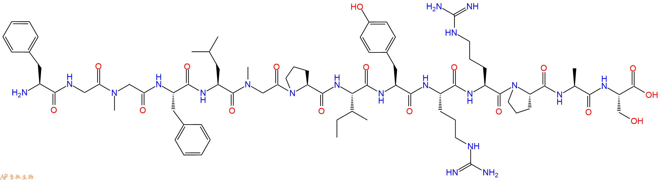 专肽生物产品H2N-Phe-Gly-(NMe)Gly-Phe-Leu-(NMe)Gly-Pro-Ile-Tyr-Arg-Arg-Pro-Ala-Ser-COOH
