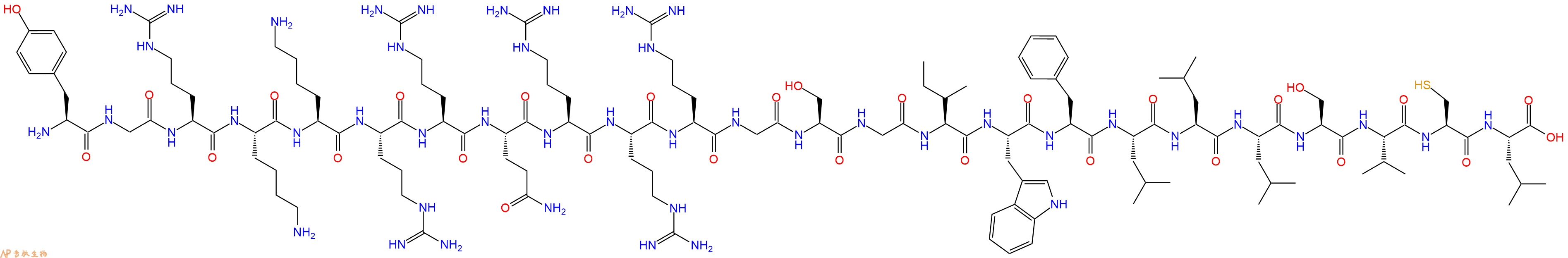 专肽生物产品H2N-Tyr-Gly-Arg-Lys-Lys-Arg-Arg-Gln-Arg-Arg-Arg-Gly-Ser-Gly-Ile-Trp-Phe-Leu-Leu-Leu-Ser-Val-Cys-Leu-COOH