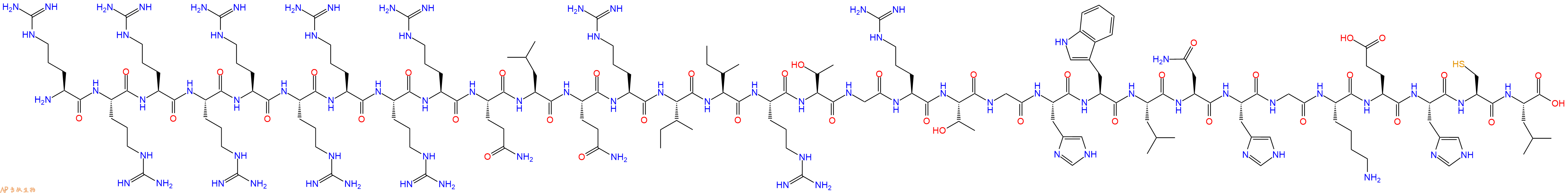专肽生物产品H2N-Arg-Arg-Arg-Arg-Arg-Arg-Arg-Arg-Arg-Gln-Leu-Gln-Arg-Ile-Ile-Arg-Thr-Gly-Arg-Thr-Gly-His-Trp-Leu-Asn-His-Gly-Lys-Glu-His-Cys-Leu-COOH