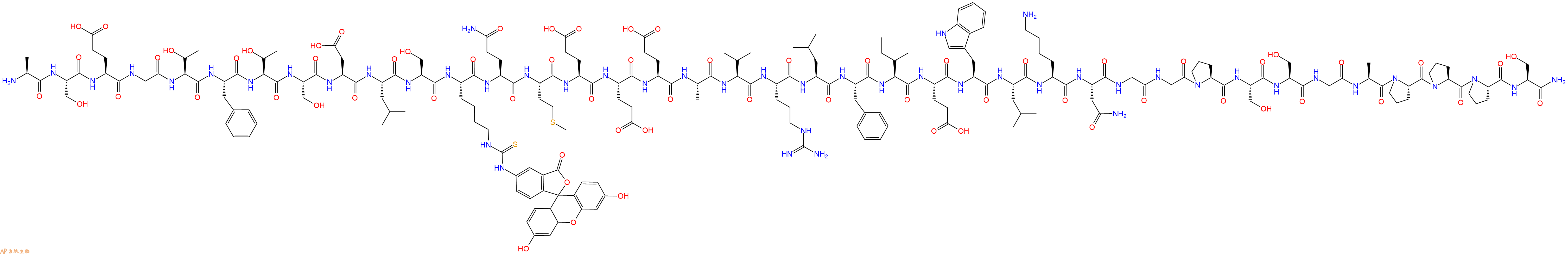 专肽生物产品H2N-Ala-Ser-Glu-Gly-Thr-Phe-Thr-Ser-Asp-Leu-Ser-Lys(Fitc)-Gln-Met-Glu-Glu-Glu-Ala-Val-Arg-Leu-Phe-Ile-Glu-Trp-Leu-Lys-Asn-Gly-Gly-Pro-Ser-Ser-Gly-Ala-Pro-Pro-Pro-Ser-NH2