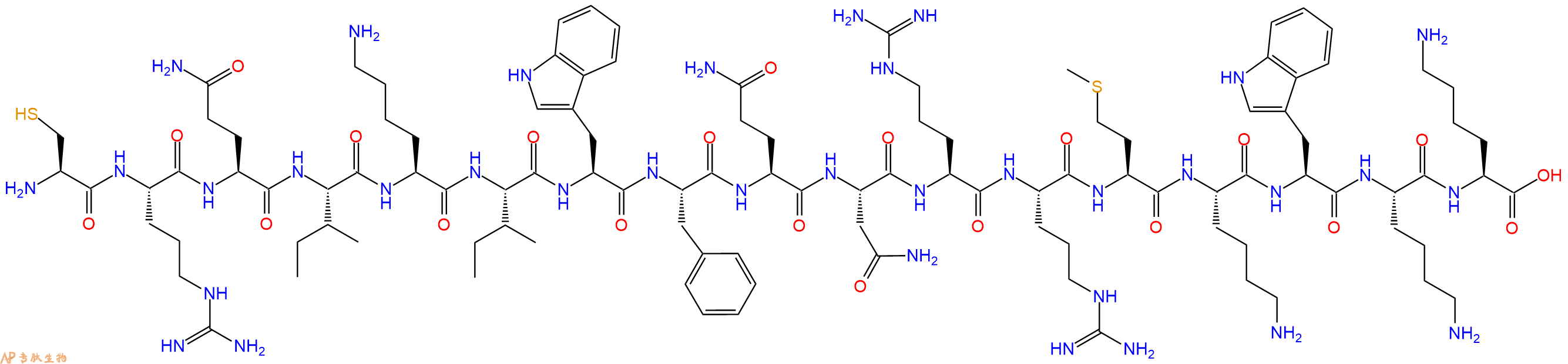 专肽生物产品H2N-Cys-Arg-Gln-Ile-Lys-Ile-Trp-Phe-Gln-Asn-Arg-Arg-Met-Lys-Trp-Lys-Lys-COOH