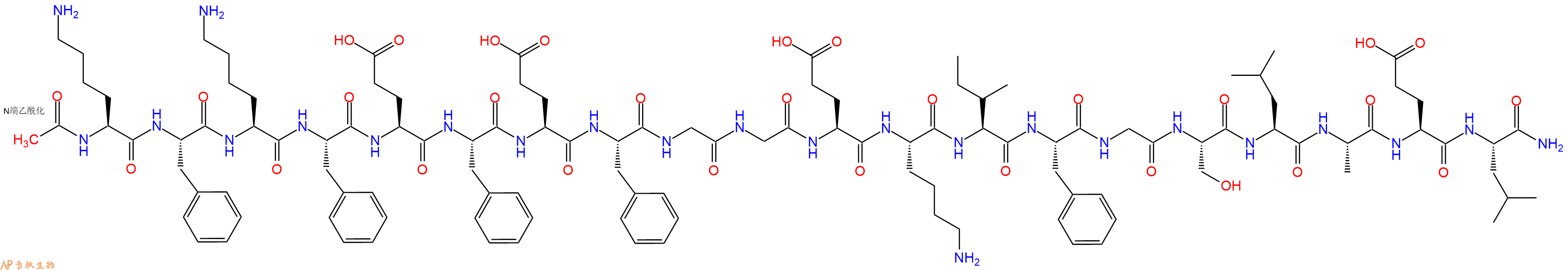 专肽生物产品Ac-Lys-Phe-Lys-Phe-Glu-Phe-Glu-Phe-Gly-Gly-Glu-Lys-Ile-Phe-Gly-Ser-Leu-Ala-Glu-Leu-NH2