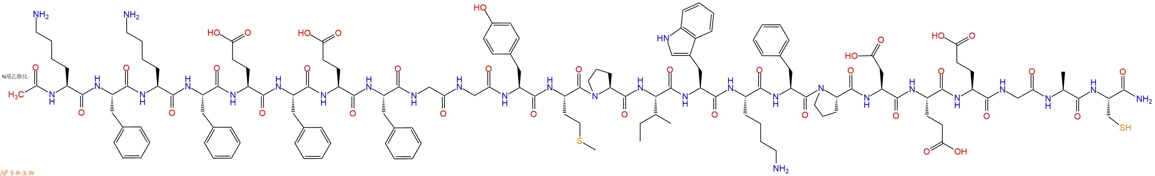 专肽生物产品Ac-Lys-Phe-Lys-Phe-Glu-Phe-Glu-Phe-Gly-Gly-Tyr-Met-Pro-Ile-Trp-Lys-Phe-Pro-Asp-Glu-Glu-Gly-Ala-Cys-NH2