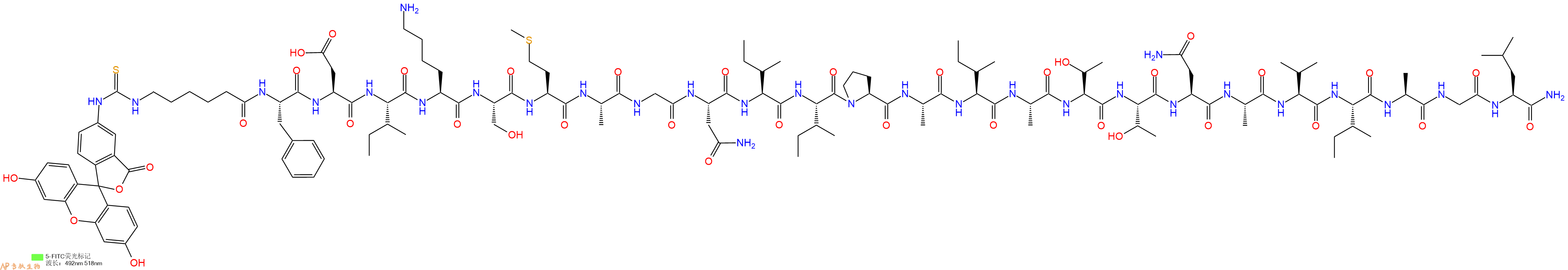 专肽生物产品5FITC-Ahx-Phe-Asp-Ile-Lys-Ser-Met-Ala-Gly-Asn-Ile-Ile-Pro-Ala-Ile-Ala-Thr-Thr-Asn-Ala-Val-Ile-Ala-Gly-Leu-NH2