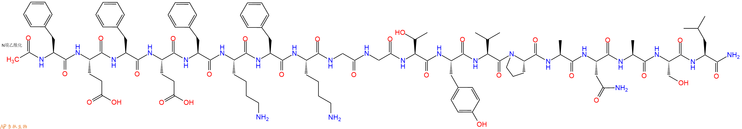 专肽生物产品Ac-Phe-Glu-Phe-Glu-Phe-Lys-Phe-Lys-Gly-Gly-Thr-Tyr-Val-Pro-Ala-Asn-Ala-Ser-Leu-NH2