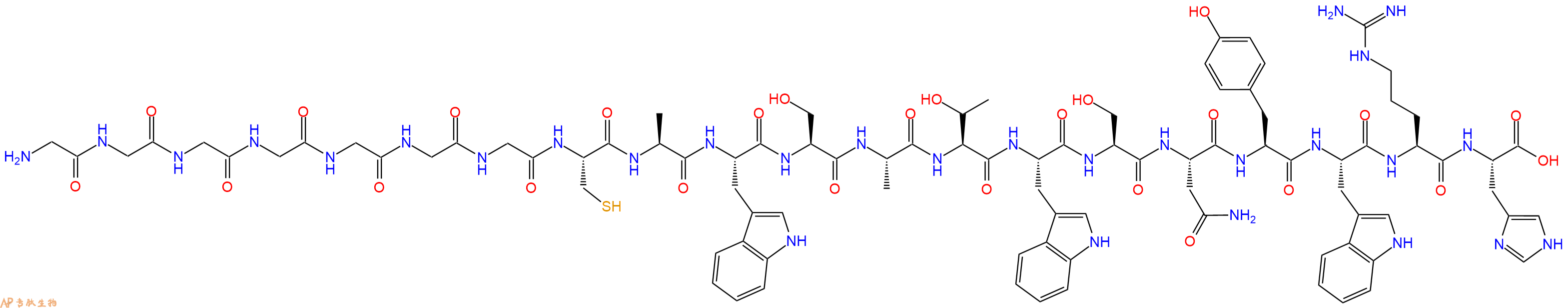 专肽生物产品H2N-Gly-Gly-Gly-Gly-Gly-Gly-Gly-Cys-Ala-Trp-Ser-Ala-Thr-Trp-Ser-Asn-Tyr-Trp-Arg-His-COOH