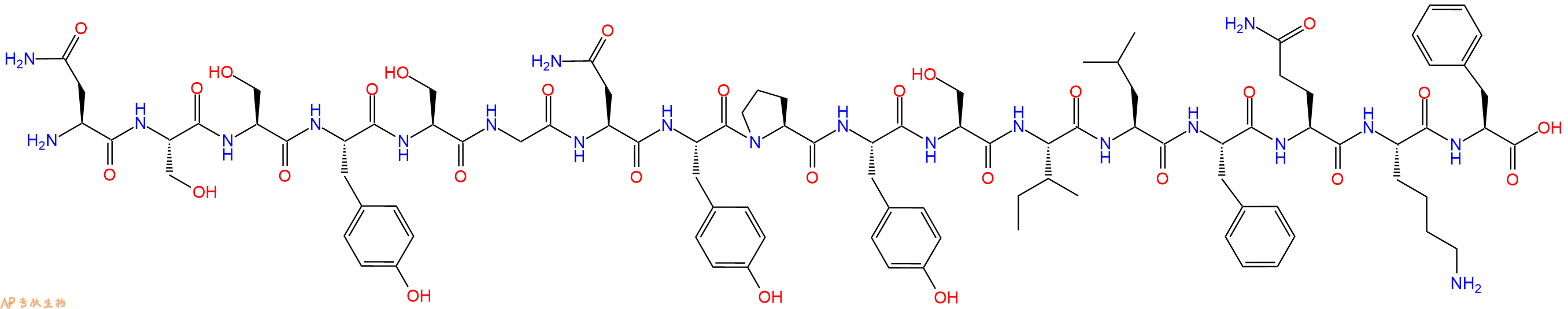 专肽生物产品H2N-Asn-Ser-Ser-Tyr-Ser-Gly-Asn-Tyr-Pro-Tyr-Ser-Ile-Leu-Phe-Gln-Lys-Phe-COOH
