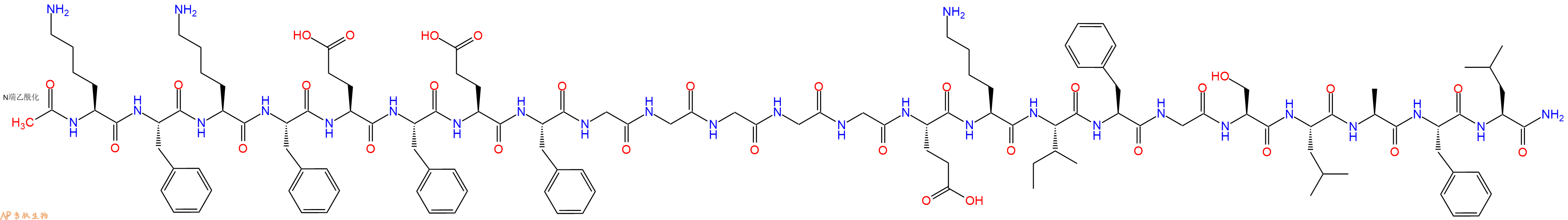 专肽生物产品Ac-Lys-Phe-Lys-Phe-Glu-Phe-Glu-Phe-Gly-Gly-Gly-Gly-Gly-Glu-Lys-Ile-Phe-Gly-Ser-Leu-Ala-Phe-Leu-NH2