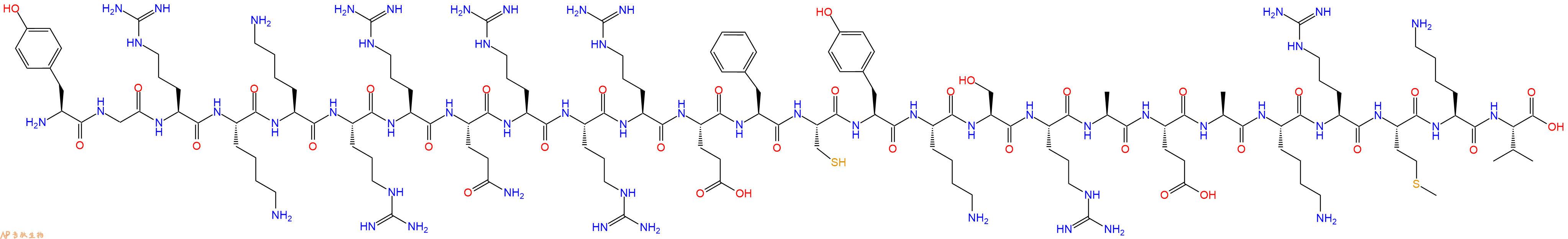 专肽生物产品H2N-Tyr-Gly-Arg-Lys-Lys-Arg-Arg-Gln-Arg-Arg-Arg-Glu-Phe-Cys-Tyr-Lys-Ser-Arg-Ala-Glu-Ala-Lys-Arg-Met-Lys-Val-COOH