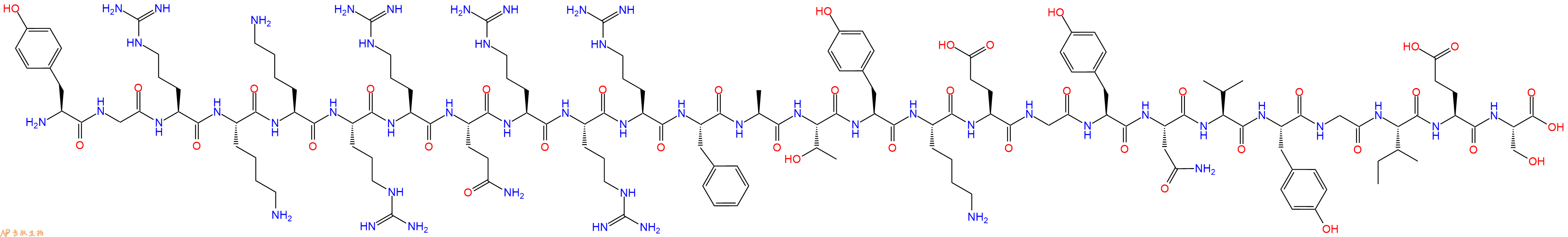 专肽生物产品H2N-Tyr-Gly-Arg-Lys-Lys-Arg-Arg-Gln-Arg-Arg-Arg-Phe-Ala-Thr-Tyr-Lys-Glu-Gly-Tyr-Asn-Val-Tyr-Gly-Ile-Glu-Ser-COOH
