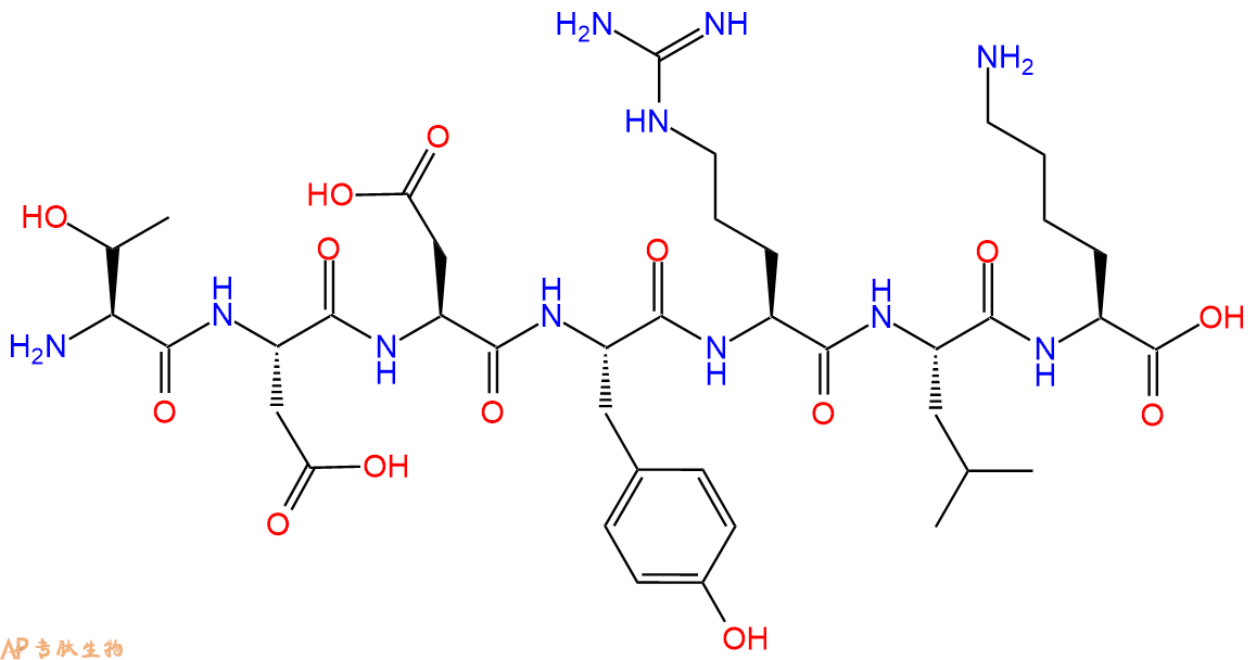 专肽生物产品H2N-Thr-Asp-Asp-Tyr-Arg-Leu-Lys-COOH