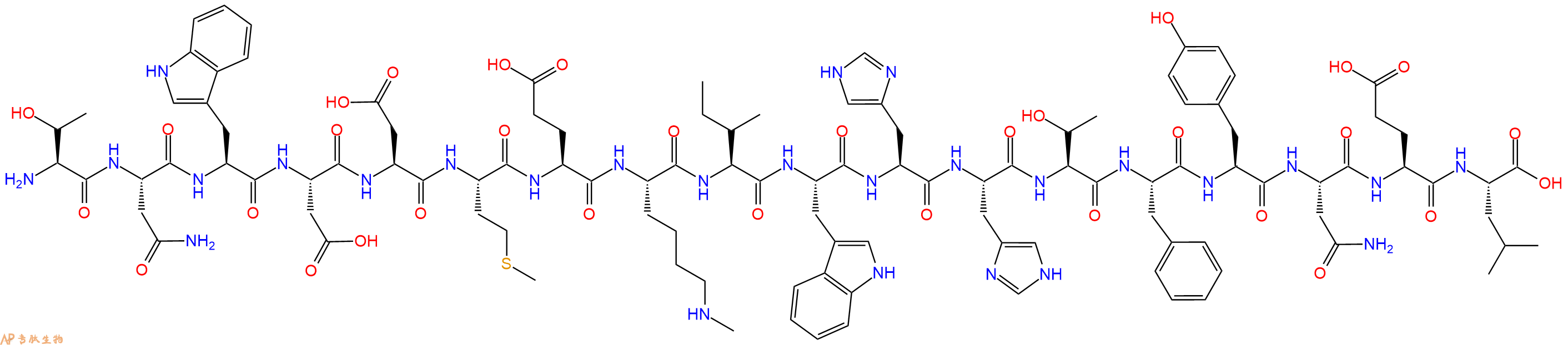 专肽生物产品H2N-Thr-Asn-Trp-Asp-Asp-Met-Glu-Lys(Me)-Ile-Trp-His-His-Thr-Phe-Tyr-Asn-Glu-Leu-COOH