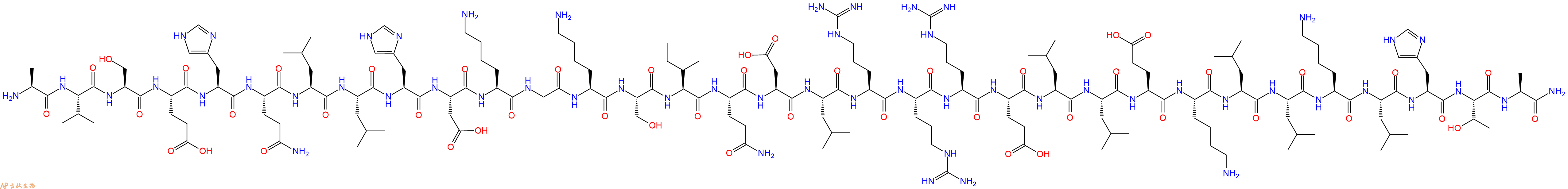 专肽生物产品H2N-Ala-Val-Ser-Glu-His-Gln-Leu-Leu-His-Asp-Lys-Gly-Lys-Ser-Ile-Gln-Asp-Leu-Arg-Arg-Arg-Glu-Leu-Leu-Glu-Lys-Leu-Leu-Lys-Leu-His-Thr-Ala-NH2