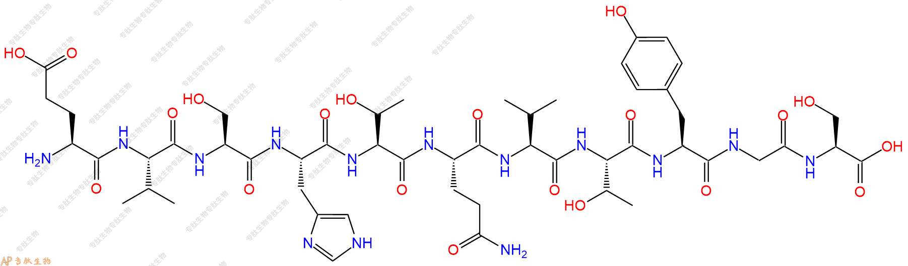 专肽生物产品H2N-Glu-Val-Ser-His-Thr-Gln-Val-Thr-Tyr-Gly-Ser-COOH