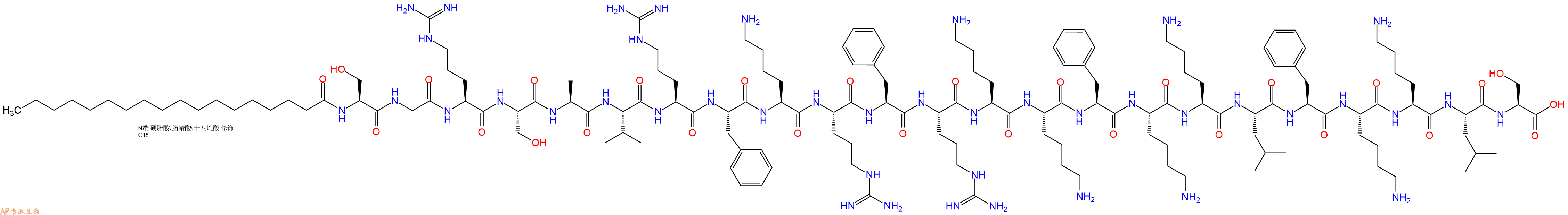 专肽生物产品Stearicacid-Ser-Gly-Arg-Ser-Ala-Val-Arg-Phe-Lys-Arg-Phe-Arg-Lys-Lys-Phe-Lys-Lys-Leu-Phe-Lys-Lys-Leu-Ser-COOH