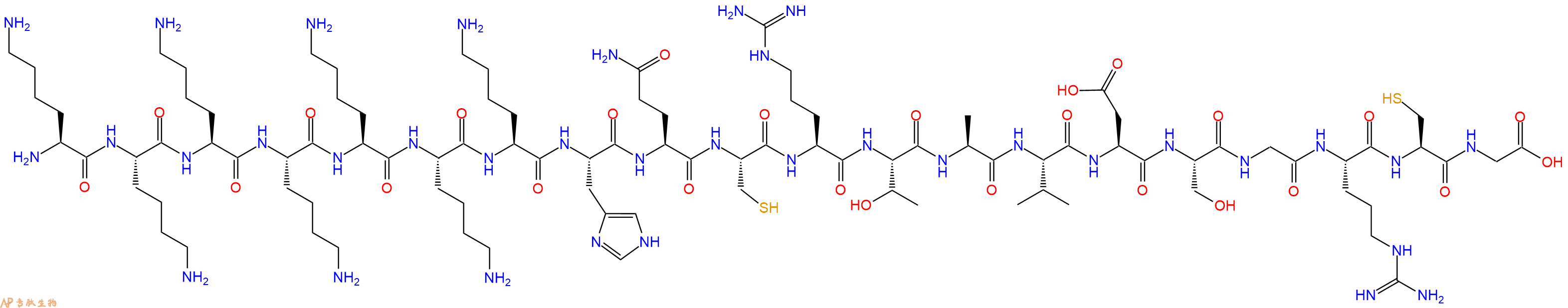 专肽生物产品H2N-Lys-Lys-Lys-Lys-Lys-Lys-Lys-His-Gln-Cys-Arg-Thr-Ala-Val-Asp-Ser-Gly-Arg-Cys-Gly-COOH