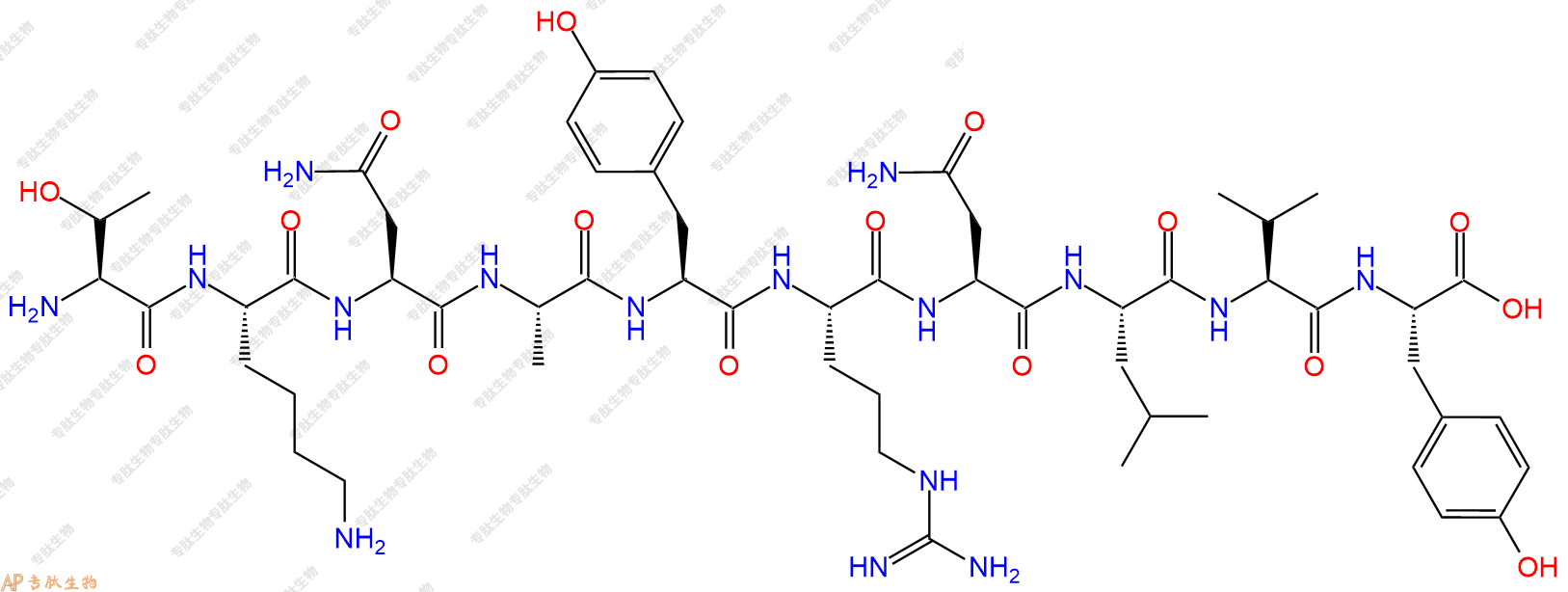 专肽生物产品H2N-Thr-Lys-Asn-Ala-Tyr-Arg-Asn-Leu-Val-Tyr-COOH