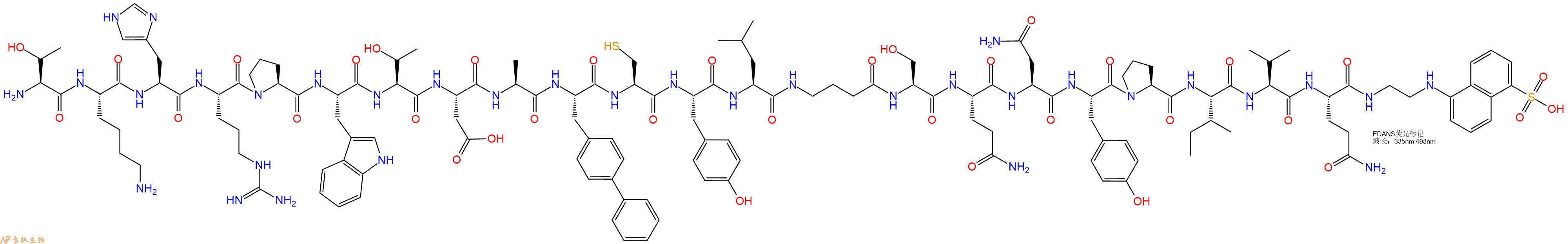 专肽生物产品H2N-Thr-Lys-His-Arg-Pro-Trp-Thr-Asp-Ala-Bip-Cys-Tyr-Leu-Gaba-Ser-Gln-Asn-Tyr-Pro-Ile-Val-Gln-EDANS