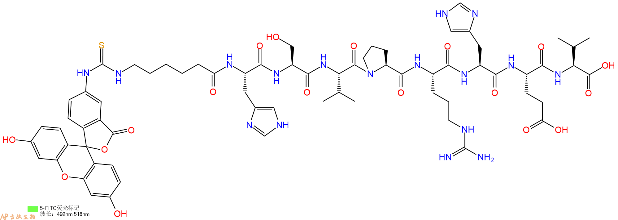 专肽生物产品5FITC-Ahx-His-Ser-Val-Pro-Arg-His-Glu-Val-COOH
