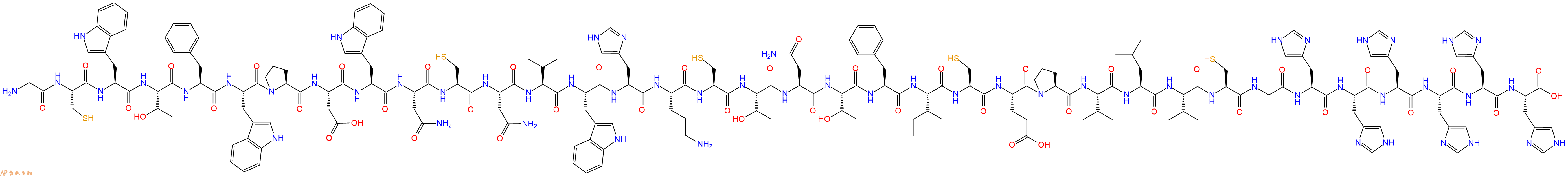 专肽生物产品H2N-Gly-Cys-Trp-Thr-Phe-Trp-Pro-Asp-Trp-Asn-Cys-Asn-Val-Trp-His-Orn-Cys-Thr-Asn-Thr-Phe-Ile-Cys-Glu-Pro-Val-Leu-Val-Cys-Gly-His-His-His-His-His-His-COOH