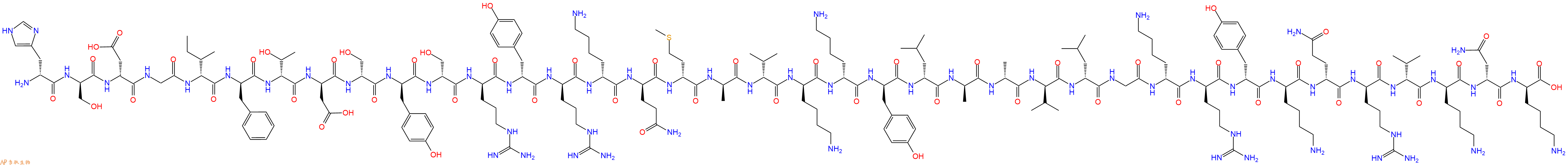 专肽生物产品H2N-DHis-DSer-DAsp-Gly-DIle-DPhe-DThr-DAsp-DSer-DTyr-DSer-DArg-DTyr-DArg-DLys-DGln-DMet-DAla-DVal-DLys-DLys-DTyr-DLeu-DAla-DAla-DVal-DLeu-Gly-DLys-DArg-DTyr-DLys-DGln-DArg-DVal-DLys-DAsn-DLys-COOH