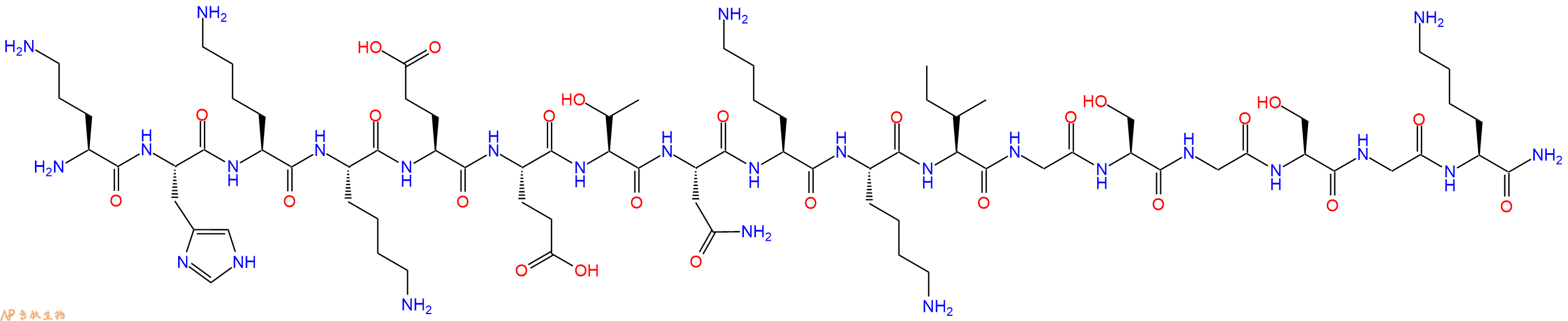 专肽生物产品H2N-Orn-His-Lys-Lys-Glu-Glu-Thr-Asn-Lys-Lys-Ile-Gly-Ser-Gly-Ser-Gly-Lys-NH2