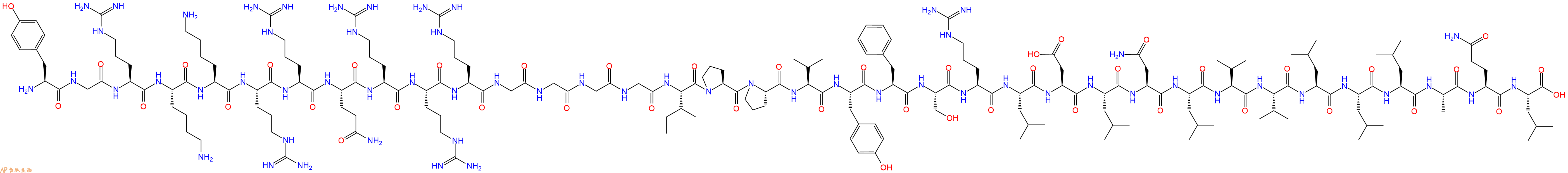 专肽生物产品H2N-Tyr-Gly-Arg-Lys-Lys-Arg-Arg-Gln-Arg-Arg-Arg-Gly-Gly-Gly-Gly-Ile-Pro-Pro-Val-Tyr-Phe-Ser-Arg-Leu-Asp-Leu-Asn-Leu-Val-Val-Leu-Leu-Leu-Ala-Gln-Leu-COOH