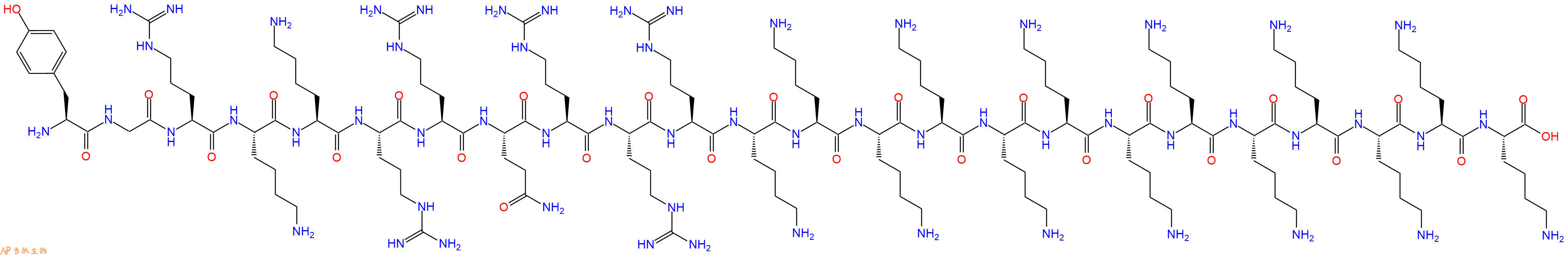 专肽生物产品H2N-Tyr-Gly-Arg-Lys-Lys-Arg-Arg-Gln-Arg-Arg-Arg-Lys-Lys-Lys-Lys-Lys-Lys-Lys-Lys-Lys-Lys-Lys-Lys-Lys-COOH