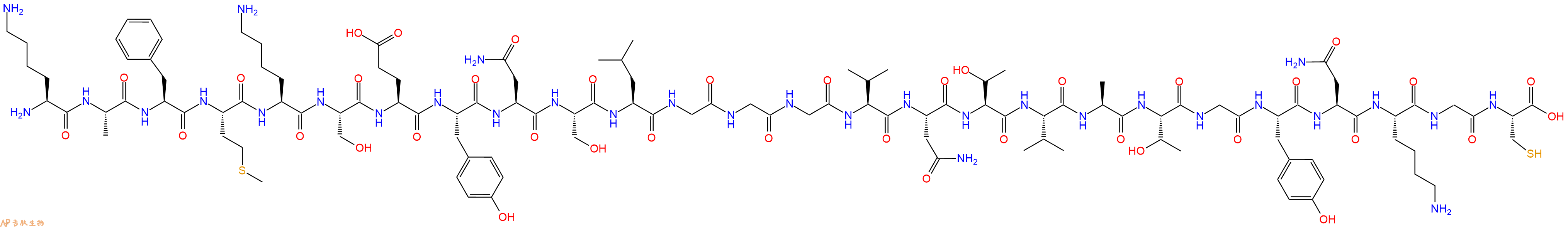 专肽生物产品H2N-Lys-Ala-Phe-Met-Lys-Ser-Glu-Tyr-Asn-Ser-Leu-Gly-Gly-Gly-Val-Asn-Thr-Val-Ala-Thr-Gly-Tyr-Asn-Lys-Gly-Cys-COOH