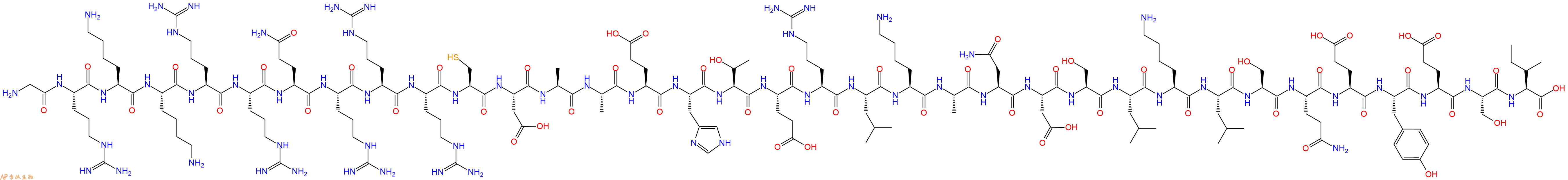 专肽生物产品H2N-Gly-Arg-Lys-Lys-Arg-Arg-Gln-Arg-Arg-Arg-Cys-Asp-Ala-Ala-Glu-His-Thr-Glu-Arg-Leu-Lys-Ala-Asn-Asp-Ser-Leu-Lys-Leu-Ser-Gln-Glu-Tyr-Glu-Ser-Ile-COOH