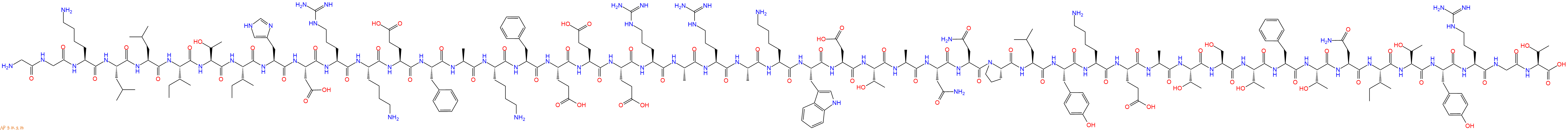 专肽生物产品H2N-Gly-Gly-Lys-Leu-Leu-Ile-Thr-Ile-His-Asp-Arg-Lys-Glu-Phe-Ala-Lys-Phe-Glu-Glu-Glu-Arg-Ala-Arg-Ala-Lys-Trp-Asp-Thr-Ala-Asn-Asn-Pro-Leu-Tyr-Lys-Glu-Ala-Thr-Ser-Thr-Phe-Thr-Asn-Ile-Thr-Tyr-Arg-Gly-Thr-COOH