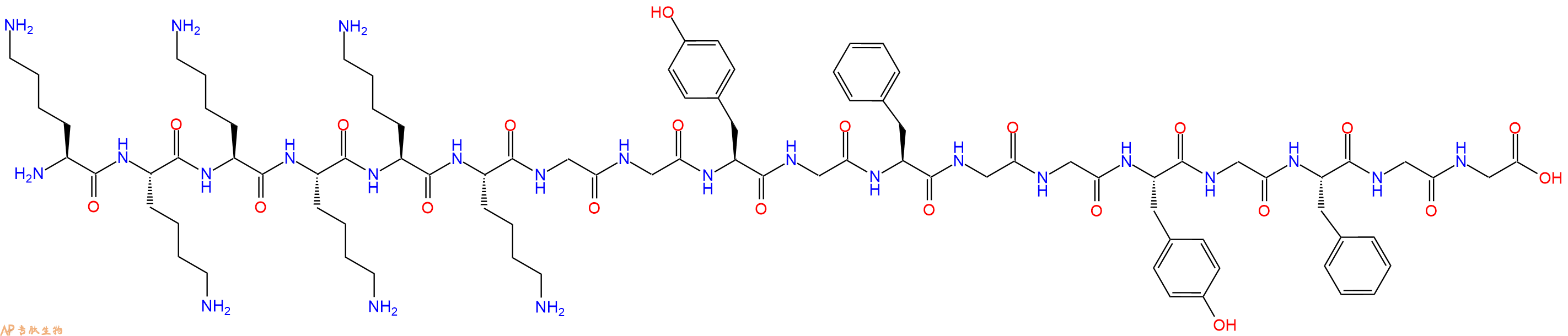 专肽生物产品H2N-Lys-Lys-Lys-Lys-Lys-Lys-Gly-Gly-Tyr-Gly-Phe-Gly-Gly-Tyr-Gly-Phe-Gly-Gly-COOH