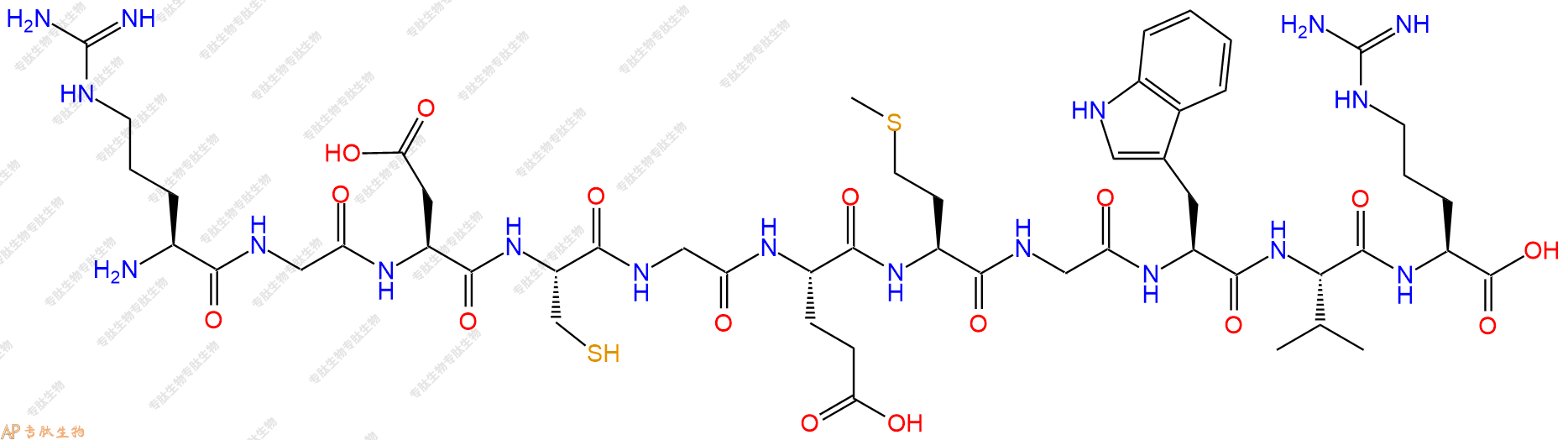 专肽生物产品H2N-Arg-Gly-Asp-Cys-Gly-Glu-Met-Gly-Trp-Val-Arg-COOH