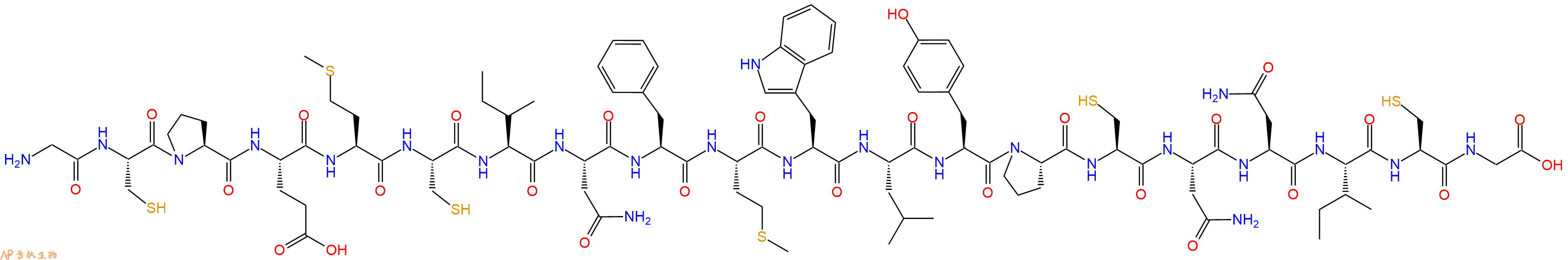 专肽生物产品H2N-Gly-Cys-Pro-Glu-Met-Cys-Ile-Asn-Phe-Met-Trp-Leu-Tyr-Pro-Cys-Asn-Asn-Ile-Cys-Gly-COOH