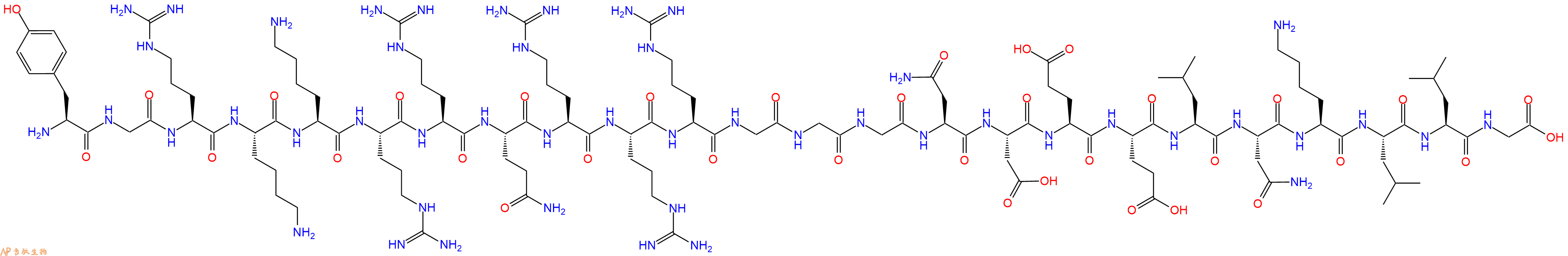 专肽生物产品H2N-Tyr-Gly-Arg-Lys-Lys-Arg-Arg-Gln-Arg-Arg-Arg-Gly-Gly-Gly-Asn-Asp-Glu-Glu-Leu-Asn-Lys-Leu-Leu-Gly-COOH