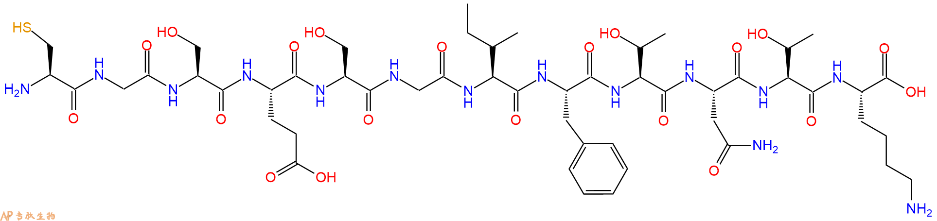专肽生物产品H2N-Cys-Gly-Ser-Glu-Ser-Gly-Ile-Phe-Thr-Asn-Thr-Lys-COOH