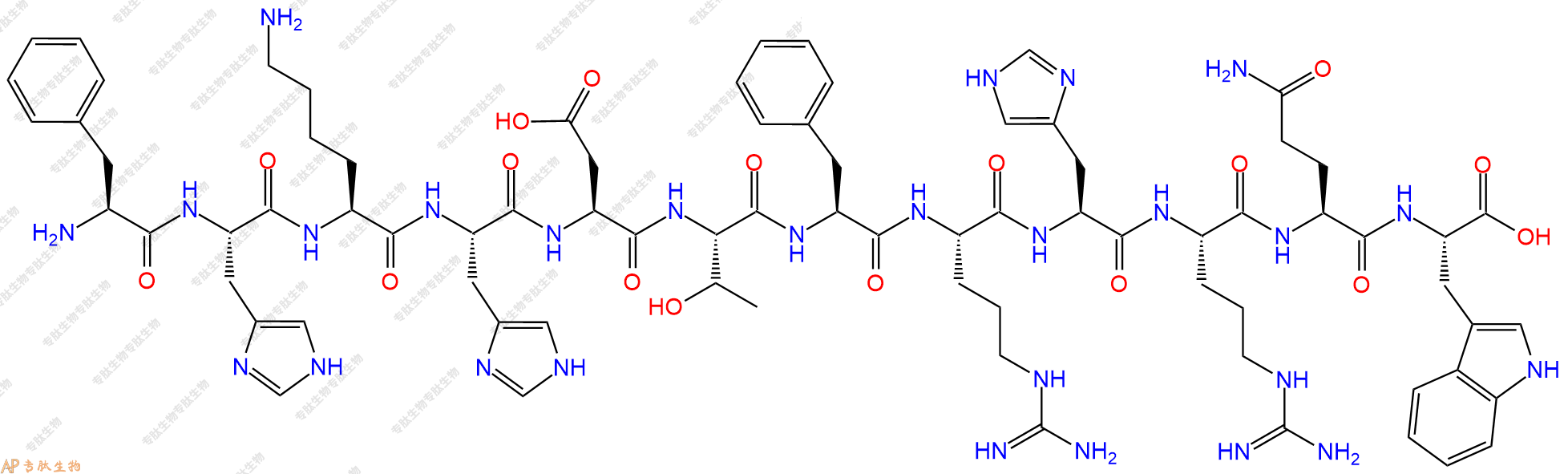 专肽生物产品H2N-Phe-His-Lys-His-Asp-Thr-Phe-Arg-His-Arg-Gln-Trp-COOH
