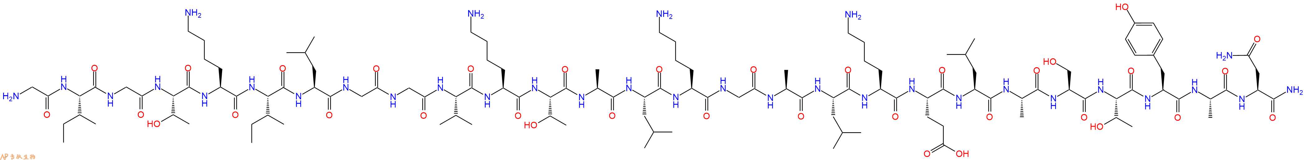 专肽生物产品H2N-Gly-Ile-Gly-Thr-Lys-Ile-Leu-Gly-Gly-Val-Lys-Thr-Ala-Leu-Lys-Gly-Ala-Leu-Lys-Glu-Leu-Ala-Ser-Thr-Tyr-Ala-Asn-NH2