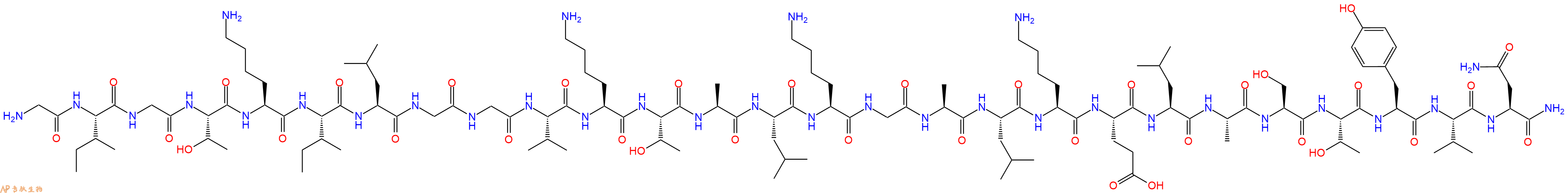 专肽生物产品H2N-Gly-Ile-Gly-Thr-Lys-Ile-Leu-Gly-Gly-Val-Lys-Thr-Ala-Leu-Lys-Gly-Ala-Leu-Lys-Glu-Leu-Ala-Ser-Thr-Tyr-Val-Asn-NH2
