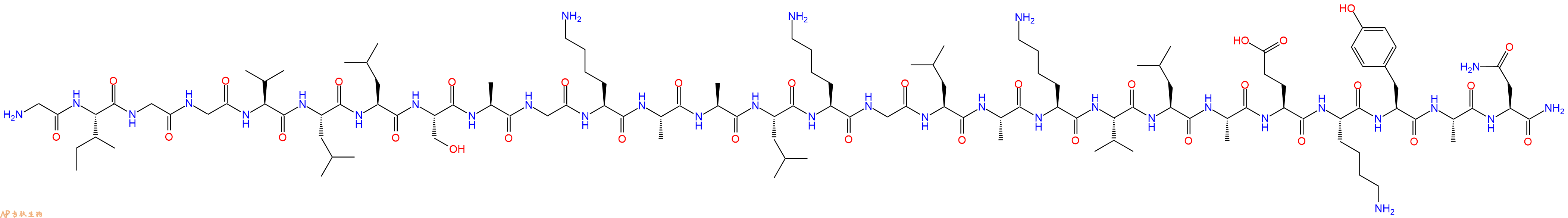 专肽生物产品H2N-Gly-Ile-Gly-Gly-Val-Leu-Leu-Ser-Ala-Gly-Lys-Ala-Ala-Leu-Lys-Gly-Leu-Ala-Lys-Val-Leu-Ala-Glu-Lys-Tyr-Ala-Asn-NH2
